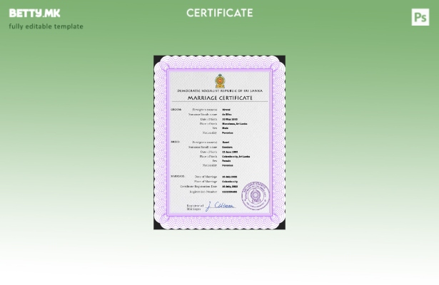 Модерен стил на Шри Ланка шаблон за PSD шаблон за потврда за брак